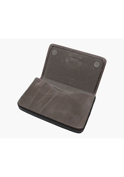 Westpolo Eskitme Hakiki Deri Unisex Tek Bölmeli Kartlık - Gri-siyah Gri-siyah