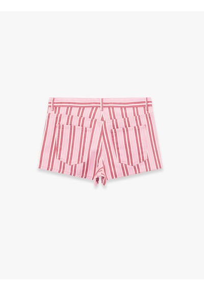 Koton Cepli Düğmeli Pamuklu Denim Mini Çizgili Şort Pınk Strıpe 6sal40142mw Pembe