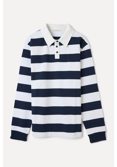 Mudo Erkek Erkek Lacivert Çizgili Polo Yaka Sweatshirt 1263439