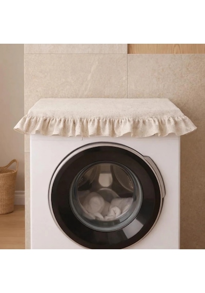 Fırfırlı Çamaşır Makinesi Örtüsü - Çeyizlik Dekoratif Banyo Makine Kılıfı- Krem