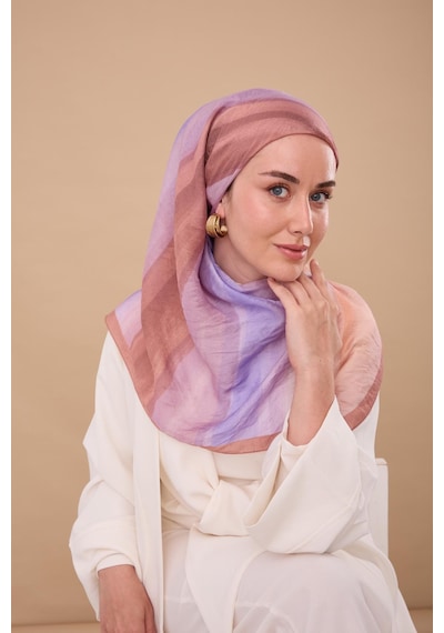 Silk Home Olinda İpek Eşarp 47005-04 Pudra Vizon, Pudra, Lila, Yavruağzı, Mor