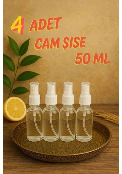 4 Adet Şeffaf Kapaklı Beyaz Sprey Fısfıs Kolonya Dezenfektan Çok Amaçlı Cep Çanta Cam Şişe 50ml