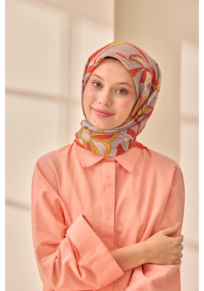 Silk Home Olinda İpek Eşarp 47003-16 Parlak Turuncu, Gri, Yanık Sarı, Hardal