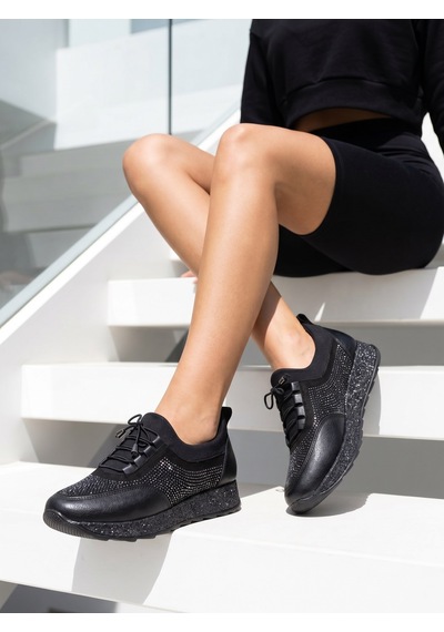 Nesilshoes Nesil Shoes Acr 15 Siyah Taşlı Strech Kadın Ayakkabı