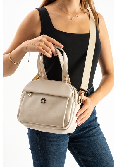 Sanmorris Kadın Suni Deri Ayarlanabilir Çapraz Askılı Smart Casual Omuz Ve El Çantası Krem