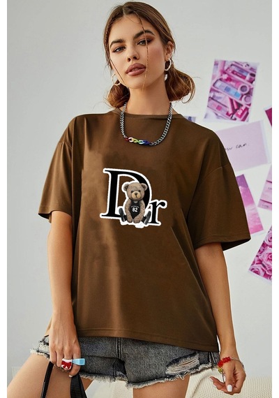 Uyguntarz Unisex Dr. Ayı Tasarım Basklı Tshirt Kahverengi