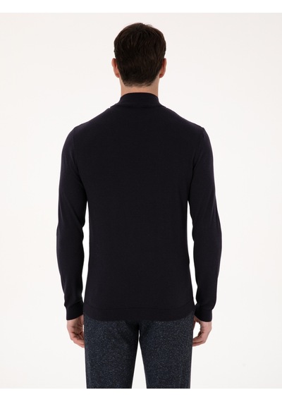Cacharel Lacivert Slim Fit Pamuk Karışımlı Yarım Balıkçı Yaka Basic Triko Kazak