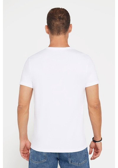 Tudors Erkek Slim Fit Dar Kesim %100 Pamuk Yumuşak Dokulu Baskılı Beyaz Bisiklet Yaka Tişört-30609 Beyaz