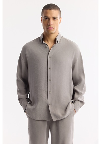 Avva Erkek Nardo Gri Alttan Britli Yaka Soft Touch Oversize Fit Gömlek A51y2168