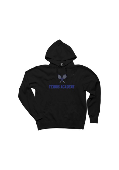 Tennis Academy Siyah Kapşonlu Sweatshirt Hoodie Siyah