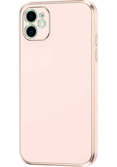 Kilifone - İphone 12 Uyumlu Kılıf Kenarları Parlak Altın Renkli Silikon Bark Kapak - Rose Gold - T20599