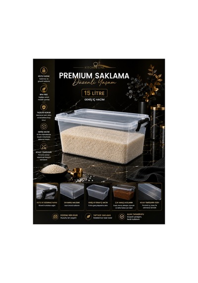 15 Litre Kilitli Kapaklı Şeffaf Saklama Kutusu Çok Amaçlı Erzak Kabı Mama Saklama Kabı Bpa Free Düzenleme Kutusu Diğer