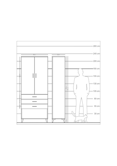 Arges Dolap 2 Raflı 3 Çekmeceli Tek Askılı 88x30x221 Çam-aytaşı Çam
