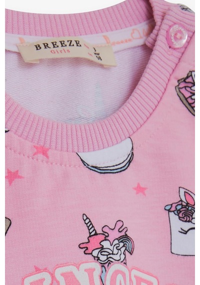 Breeze Kız Bebek Eşofman Takımı Prenses Dinozor Desenli 9 Ay-3 Yaş, Pembe-pembe Pembe