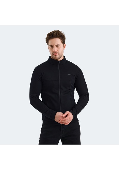 Slazenger VISUAL Erkek Fermuarlı Dik Yaka Cepli Siyah Sweatshirt