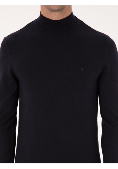 Cacharel Lacivert Slim Fit Pamuk Karışımlı Yarım Balıkçı Yaka Basic Triko Kazak