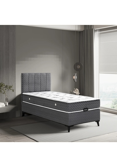 Azra Yatak Luna Tek Kişilik Yatak Baza Başlık 3'lü Set 100 X 200 Cm Gri