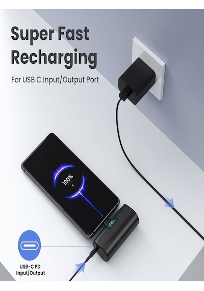 Çelikwork FP07 5000 mAh Type-C 20 W Ultra Hızlı Şarj Taşınabilir Powerbank Siyah
