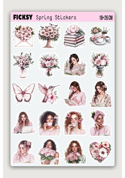 İlkbahar Yaz Çiçek Sticker Seti - 60 Adet Etiket Çıkartma Diğer