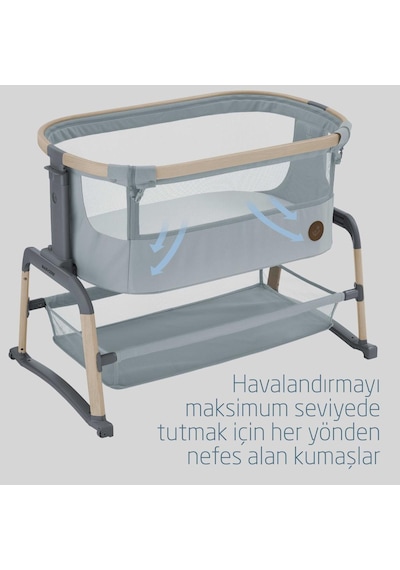 Maxi-Cosi Iora Air Sallanabilen Ahşap Görünümlü Anne Yanı Beşik Beyond Grey