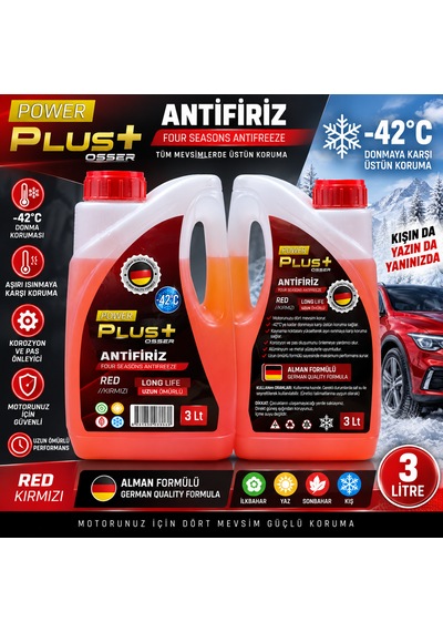 Antifiriz Kırmızı -42 Derece Dayanım Red Long Lıfe Uzun Ömürlü Alman Formül 3 Litre