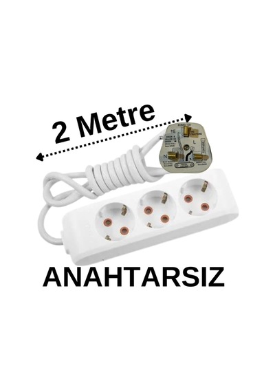 İngiliz Erkek Türk Dişi Universal Priz Dönüştürücüsü Uzatmalı 3 Lü 2 Metre