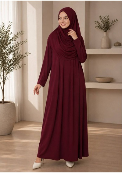 Öners Tek Parça Boydan Namaz Elbisesi Bordo Bordo