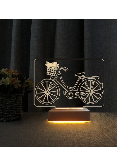 Sepetli Bisiklet Tasarımlı 3d Led Masa Lambası Doğum Günü Hediyesi Lamba