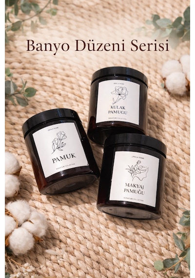 3 Lü Banyo Düzenleyici Seti Pamuk, Kulak Pamuğu Ve Makyaj Pamuğu Organizer Seti Acı Kahverengi