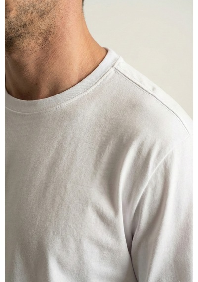 Elemge Pamuk Erkek Süprem Basic T-shirt Compact Penye Tok Kumaş Uzun Kollu Beyaz Sporcu Tişört Body 2XL
