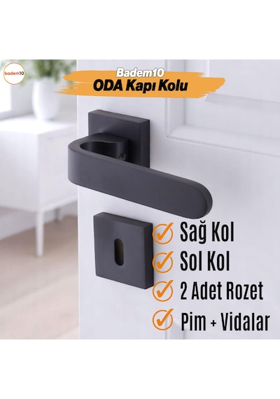 Ay Oda Kapı Kolu Siyah Kare Rozetli Sağa Sola Uygun İç Dış Ev Kapısı Kolları Kilitlenebilir 1 Takım