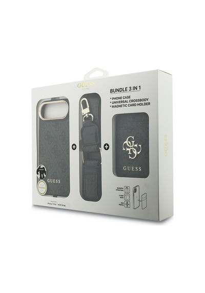 Apple Uyumlu iPhone 17 Air  Kılıf Guess Lisanslı M-safe Özellikli Askılı Ve 4g Logo Kartlıklı Kapak Siyah Siyah