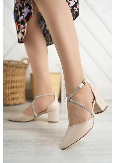 Nesil Shoes Elva 054 Ten Taşlı Topuklu Kadın Ayakkabı-ten Ten Rengi