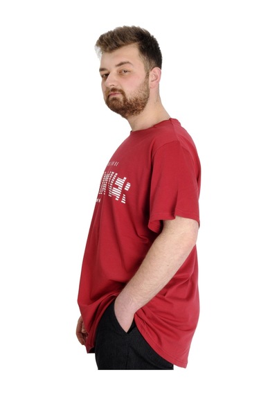Mode Xl Büyük Beden Erkek T-Shirt Whatever 23148 Bordo 001