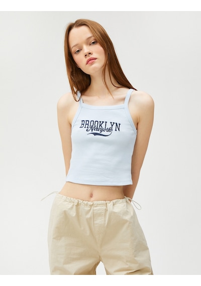 Koton Crop Fitilli Atlet İnce Askılı Nakışlı Pamuklu Mavi 3sal30073ık 3SAL30073IK655 Mavi