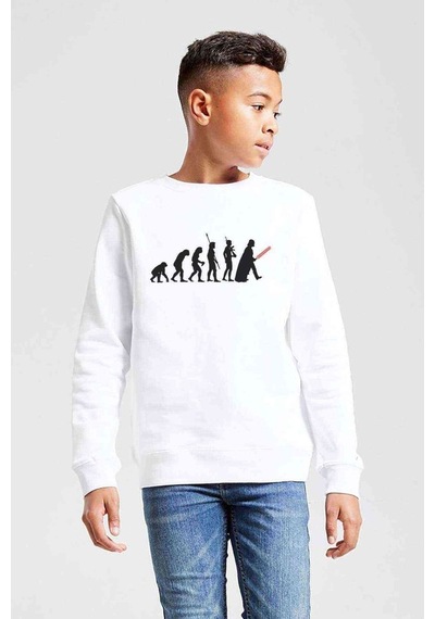 Tshirthane Evolution Force Dart Baskılı Unisex Çocuk Beyaz Sweatshirt Beyaz