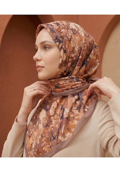 Ochre Desen 90x90cm Matte Cotton Eşarp Kahve - Krem