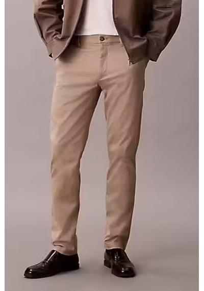 Calvin Klein Erkek Slim Fit Esnek Kumaşlı Chino Pantolon - Bej Vintage Khaki