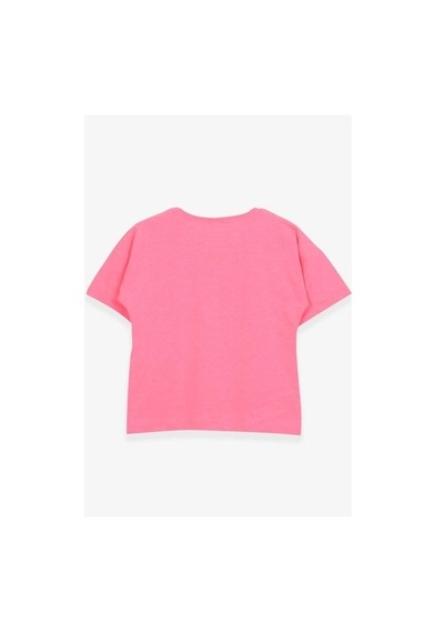 Breeze Kız Çocuk Tişört Kalpli Simli Kız Baskılı Neon Pembe (9-16 Yaş)