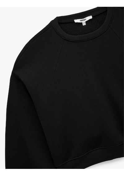 Koton Regular Fit Üç İplik Uzun Kollu Bisiklet Yaka Basic Sweatshirt Siyah 6wak10033ek Siyah