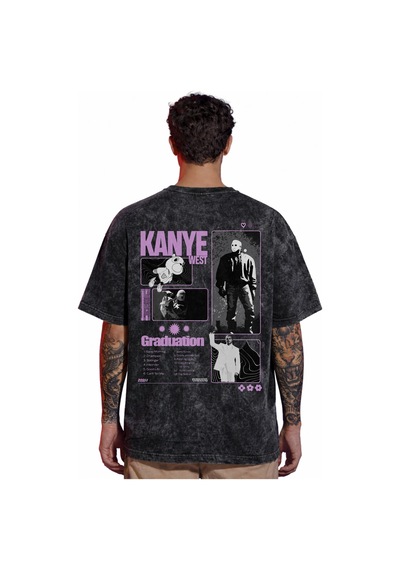 Sevbano Tasarım Kanye West Şarkıcı Rapper Sırt Baskılı Unisex Oversize Es Siyah