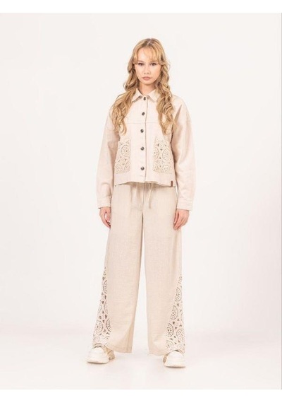 Zekids Kız Çocuk Brode Cep Gabardin Ceket-13903 Bej