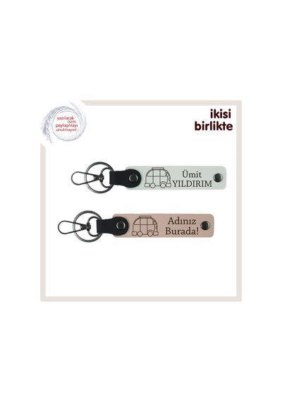 Karavanla Hayat Bulan İlişkiler İçin Kişisel Anahtarlık 2 Li Set, İsim Yazılabilir, Beyaz-yavru Ağzı