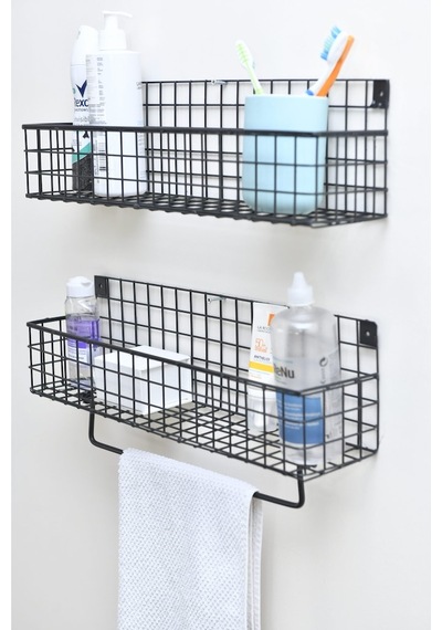 Metal Mutfak Banyo Duvar Havluluk Rafı 2’Li Set Wd 239 Siyah