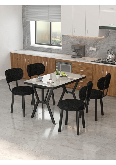 Azra 70x110cm Efes Mutfak Masası, Mutfak Masası Takımı, Yemek Masası, 4 Siyah Sandalye Siyah