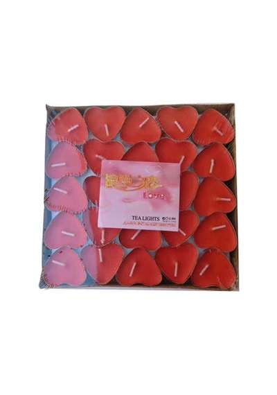 Kırmızı Kalp Tealight Mum 50li Kırmızı