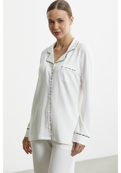 Sementa Düz Renk Gömlek Model Pijama Takım - Kemik Kemik