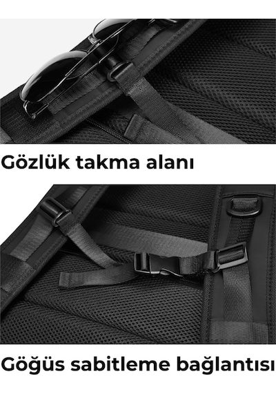 Su Geçirmez 16" İnç 39l Ayakkabı Bölmeli Seyahat Sırt Çantası - Laptop Bölmeli, Usb Şarj Girişli Siyah