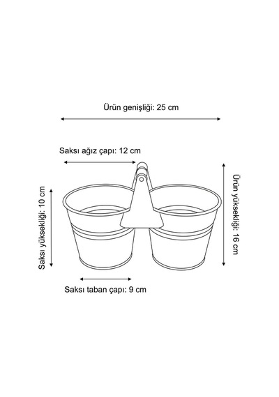İkiz Saksılık Metal 10 Cm - Dekoratif Çiçeklik Kova Ve Çok Amaçlı Düzenleyici Galvaniz Diğer