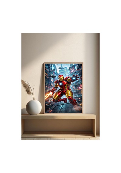 Iron Man Doğal Ahşap Çerçeveli Tek Parça Dekoratif Tablo Çok Renkli - 842074472 Çok Renkli